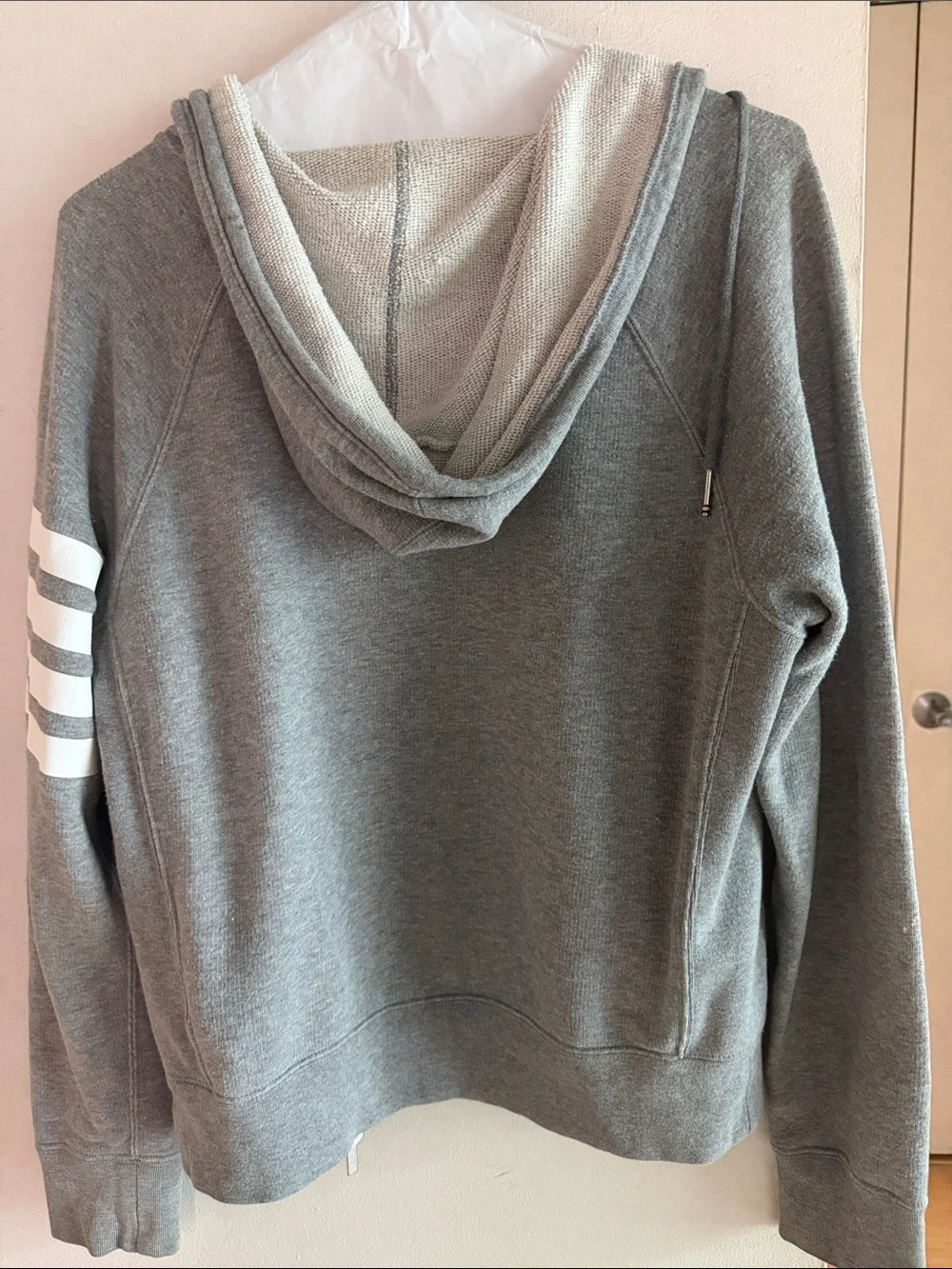 Thom Browne Grey Zip-Up Hoodie with Signature Sleeve Stripes